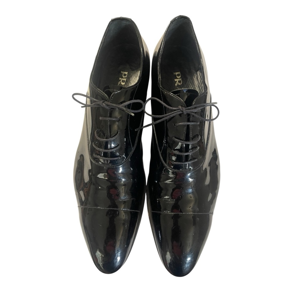 Prada Men’s Black Patent Leather Oxford Dress Shoes 9 Made In Italy Fathers Day